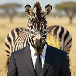 a Portrait of a zebra in a suit, digital art