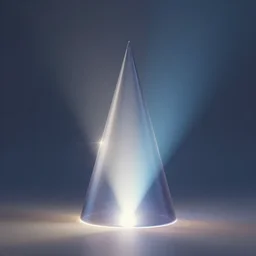 a sideways cone with light being emitted from the bottom of the cone a raytraced image by pixar, featured on dribble, new objectivity, anamorphic lens flare, volumetric lighting