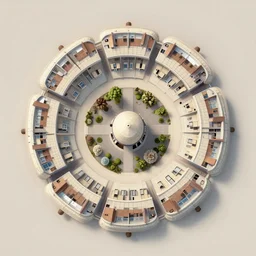floor plan of a group of dwellings within a peanut - type organic form with a common elevator core and approximately 9 0 square meters in size each one