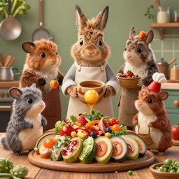 ratatouille sequel cute animals cooking concept art by pete mohrbacher and artgerm and wlop and greg rutkowski and deathburger, digital art, highly detailed, intricate, sharp focus, Trending on Artstation HQ, deviantart, unreal engine 5, 4K UHD image, daily deviation