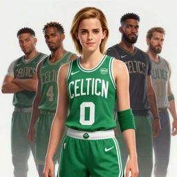 emma watson wearing boston celtics uniform, stephen bliss, unreal engine, fantasy art by greg rutkowski, loish, rhads, ferdinand knab, makoto shinkai and lois van baarle, ilya kuvshinov, rossdraws, tom bagshaw, global illumination, radiant light, detailed and intricate environment