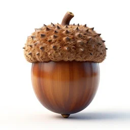 fluffy acorn, clean 3d render, full body, isolated on a pure white background, centered, entire subject in frame, sharp focus, soft studio lighting