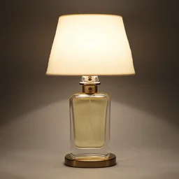table lamp containing a liquid, designed by hermes ( in the shape of perfume bottle ), advertising photography