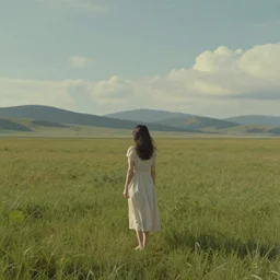 an impressionistic photo edit of a dreamy landscape with a woman