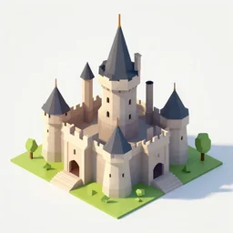 a low polygon isometric castle, by gustav klint