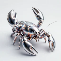 an extremely high quality 8 k 3 d render of a metallic cyberpunk neon crayfish with polished, highly reflective, highly detailed, clean, sharp, crisp clean shapes, cast glass, brushed metal, symmetry, mercury, chrome, obsidian, highly detailed, high detail, very aesthetically pleasing