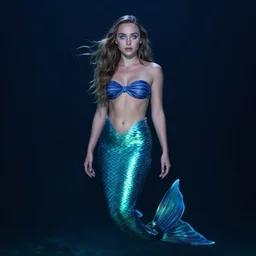 Portrait photo of Daisy Ridley as a mermaid, full body, cinematic lighting, starlit shining eyes