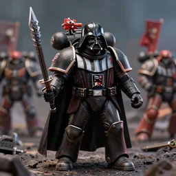 space marine from warhammer 40000 in the style of Darth Vader from star wars, realism, against the background of the battlefield, depth of field, focus on darth vader,
