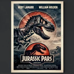 a vintage movie poster for jurassic park starring hedy lamarr and william holden