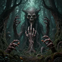 psychedelic horror art eldritch forest of fingers and tentacles creepy horror by godmachine victo ngai yoji shinkawa junji ito shintaro kago apophasis hyperrealism photo - realistic demon hyperdetailed photography photorealistic