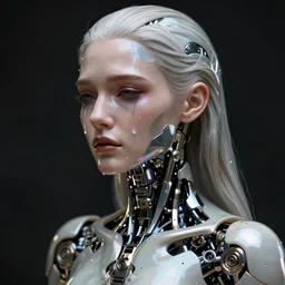 beautiful crying female android! deity, ( mechanical ), intricate, elegant, super highly detailed, global illumination, digital painting, concept art, smooth, blade runner, sharp focus, photorealism, hd, 8 k, beautiful, cinematic, art by kuciara and moebius! and rutkowski and artgerm and mucha and loish and wlop