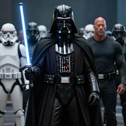 dark vador with an army of dwayne johnson, realistic, star wars, hyperrealistic hn 4