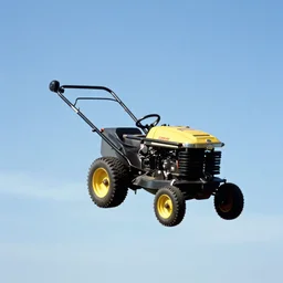 a flying lawn mower in the sky, rare photo ( 1 9 7 0 s ) zoom