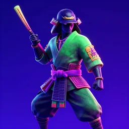neon samurai, highly saturated colours