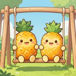 anime chibi two smiling pineapples on a swing set
