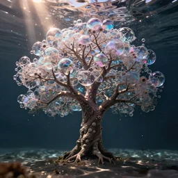 A tree made out of bubbles underwater