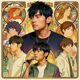 portrait of jay chou, highly detailed vfx portrait, unreal engine, greg rutkowski, loish, rhads, caspar david friedrich, makoto shinkai and lois van baarle, ilya kuvshinov, rossdraws, elegent, tom bagshaw, alphonse mucha, global illumination, detailed and intricate environment.