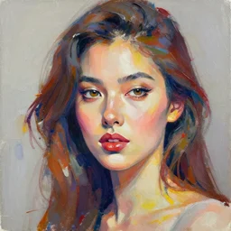 portrait of beautiful woman painted with colorful gouache impasto