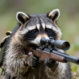 raccoon with a sniper rifle, photo, detailed, 4 k