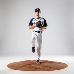 red-haired baseball pitcher throwing, studio photography, full body, standing, isolated on a pure white background, centered, whole figure in frame, sharp focus, studio lighting