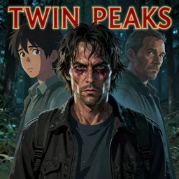 Twin Peaks book movie poster artwork by Tomer Hanuka Rendering of the evil Bob from Twin Peaks, full of details, by Makoto Shinkai and thomas kinkade, Matte painting, trending on artstation and unreal engine
