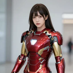 cosplay iron man, beautiful girl, hyper realism, many details, high quality,