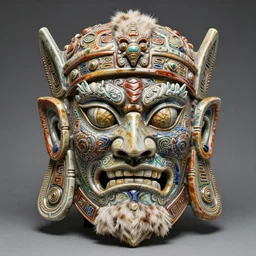 fantasy art ultra 4 k photo of a bizzare colorful stone armor warrior mask made of ceramic fur intricately spectacular magnificently carved by a master engraver by h. r. giger