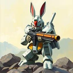 cover of a rabbit kabuto gunpla sharpshooter. art by gerald brom ( 1 9 8 9 ). gunpla