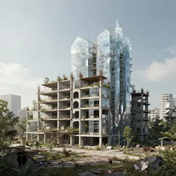 a beautiful photorealistic rendering of city industrial architecture building nature abandoned urbex village unfinished building by alejandro aravena, sea crystal, archdaily, wallpaper, highly detailed, trending on artstation.