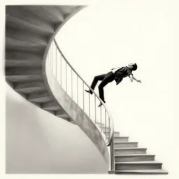 A man falling into a spiral staircase, Saul Bass minimalist poster