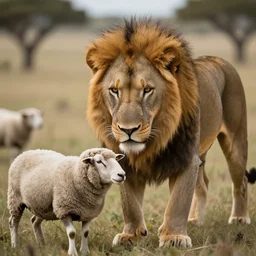 a lion is the lunch of a sheep in the wild, highly detailed, sharp focus, alien, trending on artstation, hq, deviantart, art by artgem