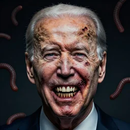 a portrait of joe biden, flesh eating worms, macabre, horror, saw teeth, horror rotten teeth, peeling face skin, decomposing skin tones, by junji ito, wlop, zdzisław beksinski, realistic face, visible face, digital art, artstation, symmetry