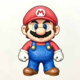 chibi the witcher mario, pencil art on paper, highly detailed, looking defiantly at the camera, front!!, front look!!, mario face!!, mario body!!, nintendo style!!, caricature, funny