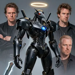 black gunpla droid kenku. anthropomorphic black bird beak. torso. halo, science fiction, cyber sword, portrait by donato giancola and greg rutkowski and wayne barlow. top all time r / imaginarycyberpunk.