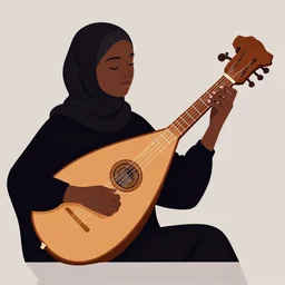 dark - skinned lute player playing the lute, hijab, victo ngai, kilian eng, lois van baarle, flat