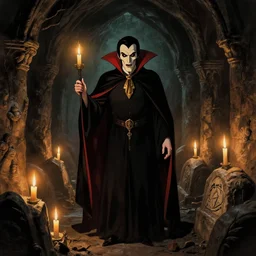 dracula, gothic horror, by brian froud, candlelit catacombs