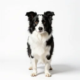 tiny border collie, professional studio photo, full body, isolated on a pure white background, centered, entire subject in frame, sharp focus, soft studio lighting
