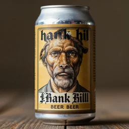 hank hill beer can label, highly detailed, high quality, high resolution