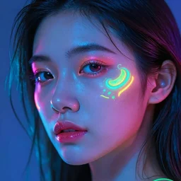 a girl glowing with neon colors, high detail of the face, high details, high modernization, high stylization, photo model