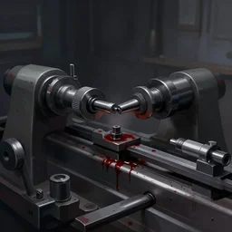 dark tone concept illustration, a lathe for processing parts, and there were blood stains on the lathe. artstation trending in 4 k