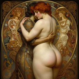a woman with a large hourglass figure hugging someone, intricate, highly detailed, digital painting, artstation, concept art, smooth, sharp focus, illustration, unreal engine 5, 8 k, art by artgerm and greg rutkowski and alphonse mucha