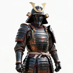 industrial samurai armor, photorealistic, isolated on a pure white background, centered, entire object in frame, sharp focus, soft studio lighting