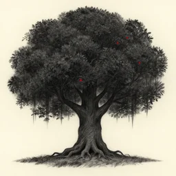 a demonic tree with red eyes by rebecca guay, 8 k, drawing