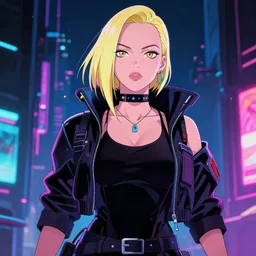 Margot Robbie in a japanese cyberpunk anime