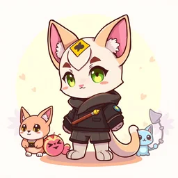 illustration, k - art, chibi characters, with border, cat ears, pastel vibrant, kawaii, human, stiker, icon, cartoon, smooth style beeple, by thomas kinkade hearstone league of legends dofus overwatch