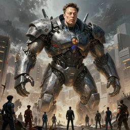 Giant titan Elon musk destroying a city and all humans  elon giant titan, ,matte fantasy painting, DeviantArt Artstation, by  Jen Zee and Tatsuya Yoshikawa  by Utsurowazaru Mono  by Tatsuya Yoshikawa  by Hajime Isayama, cinematic lighting