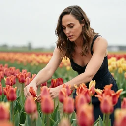 fine art photo of the beauty gal gadot, she is merging from tulips, taken by oleg oprisco