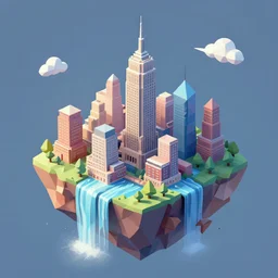 low poly art of new york on a floating island in the sky, low poly, isometric art, 3d render, waterfall, high detail, artstation, concept art, behance, ray tracing, smooth, sharp focus, ethereal lighting