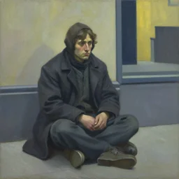 painting of a homeless person. by edward hopper and james gilleard