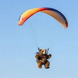a paragliding bear, photo, high quality, 8 k resolution